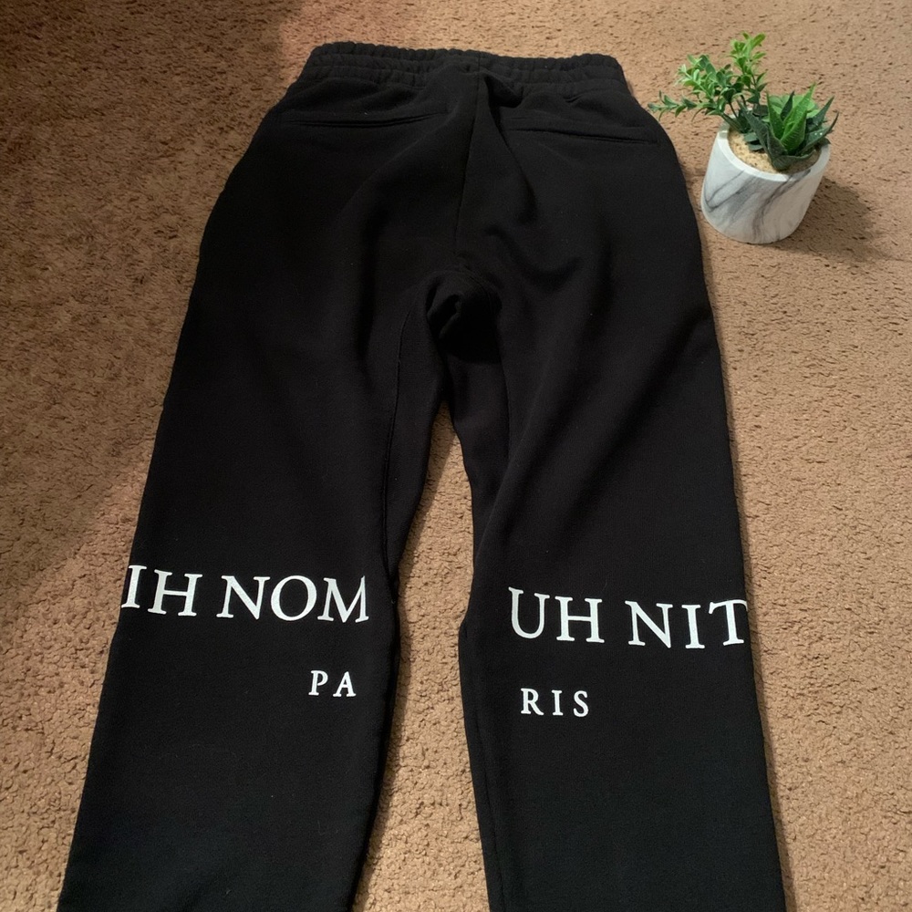 IH NOM UH NIT PARIS WORN ONCE SLIM FIT BLACK TEXT LOGO DESIGNER SWEATPANTS